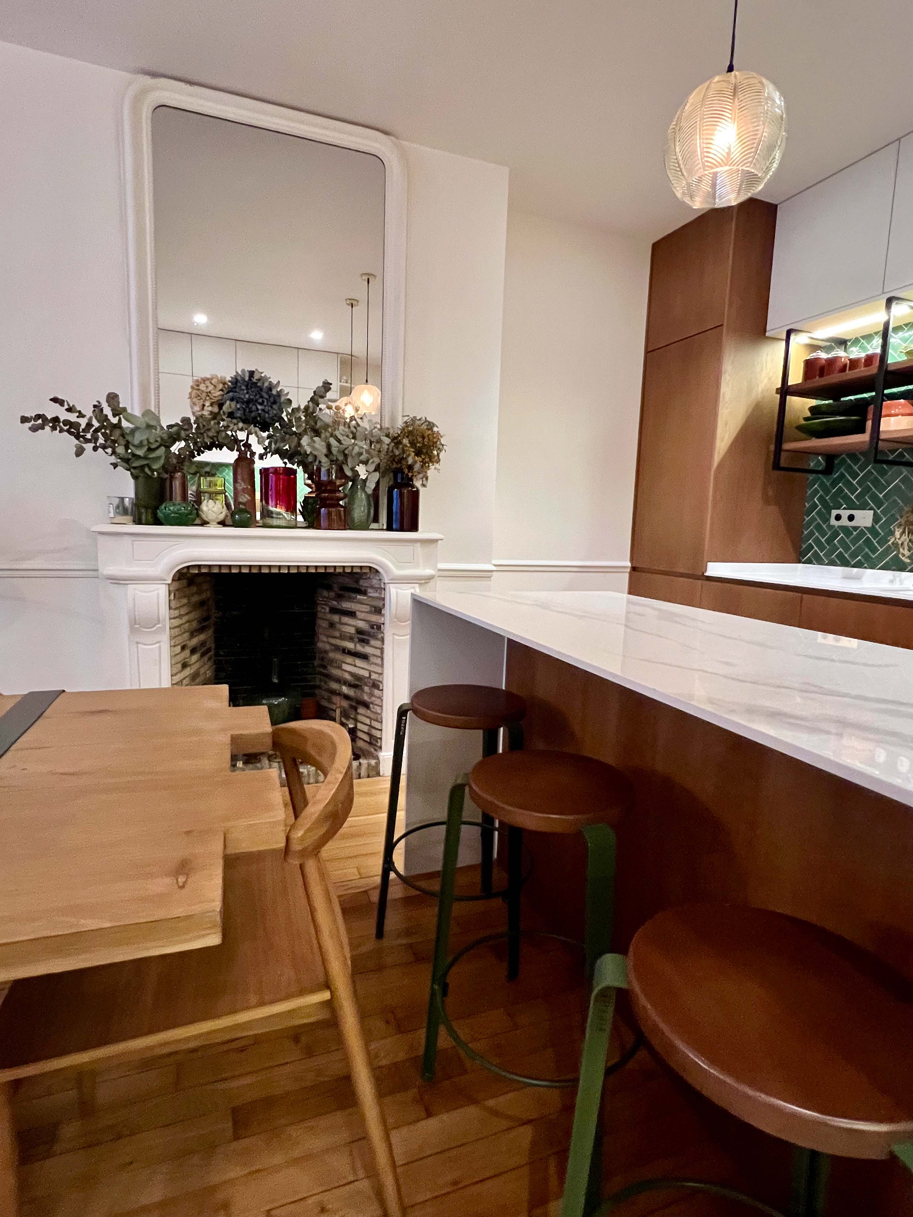 Celine Exposto - Projet LEV 75017 - Decoration Interieur - salle à manger cheminée