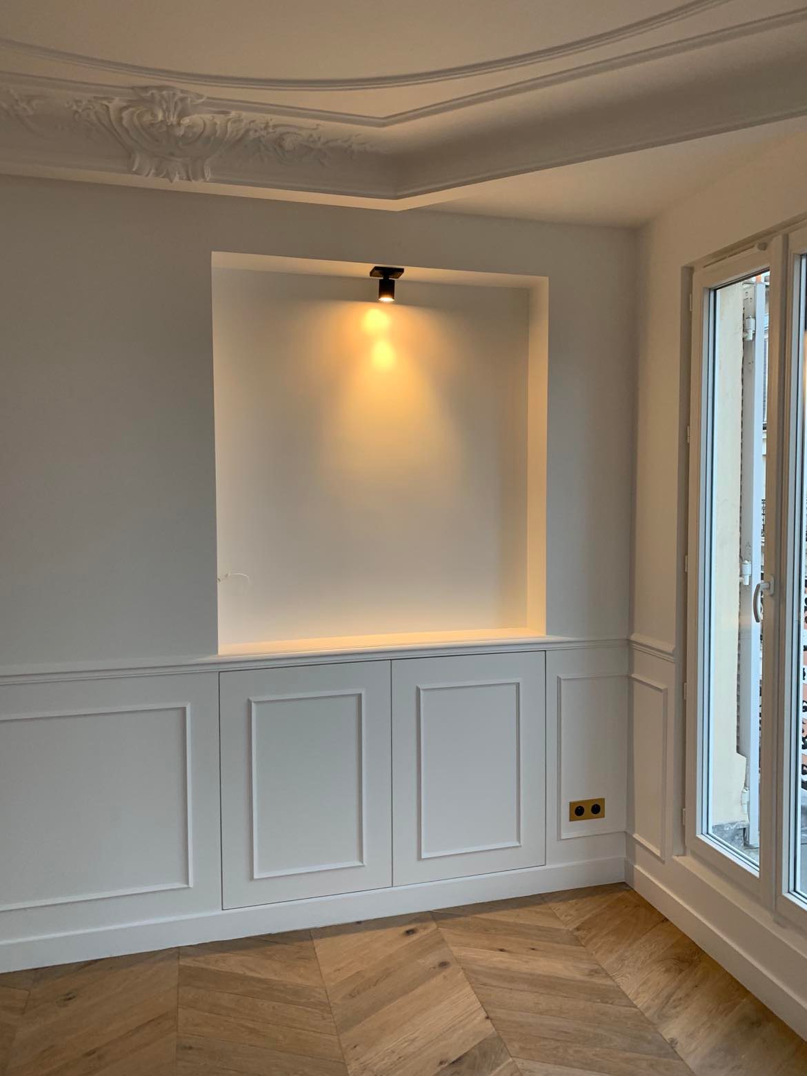 Projet ANA 92300 - Celine Exposto - Architecture d interieur - soubassement parquet alcove